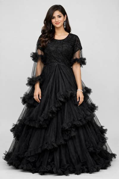 Black Barbie Frill Frock Maxi - Heavy Flare Gown - 10/10