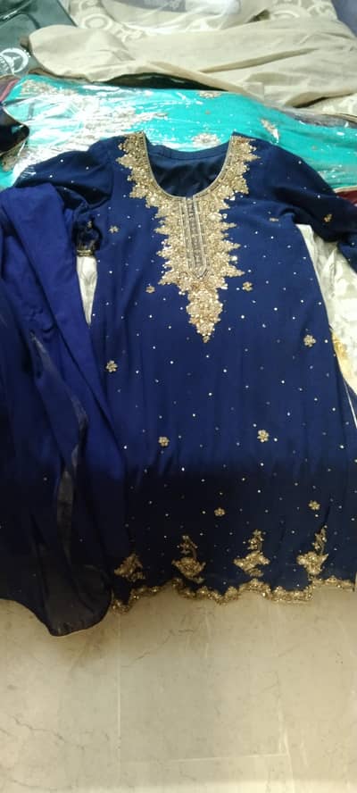 navy blue fancy embroidered dress 3pice