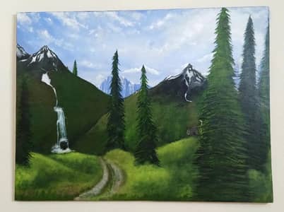 Mountain Valley Landscape, Medium: Acrylic on canvas, Size:36x48 inch