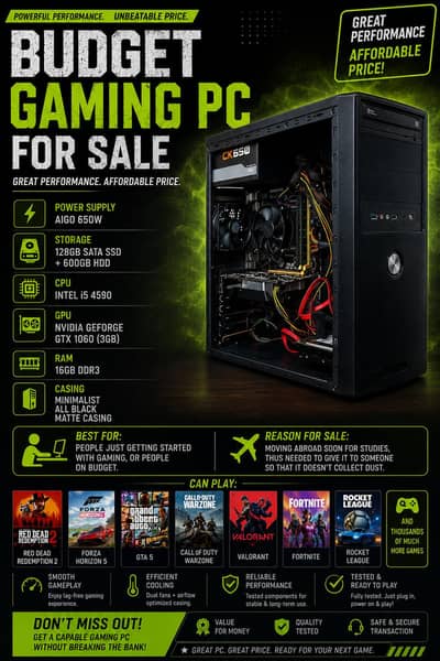 BUDGET GAMING PC FOR SALE