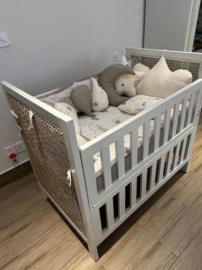 White wooden cot |wooden bed| wooden furniture | baby cot