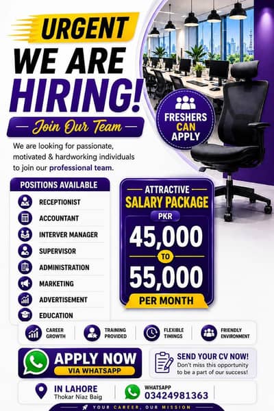 We are Hiring in Lahore