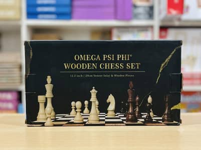 Premium 12-inch Omega Psi Phi Wooden Chess Set