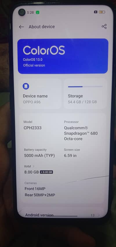 I'm selling my oppo A96 mobile in genoun condition 8/128 pta approved