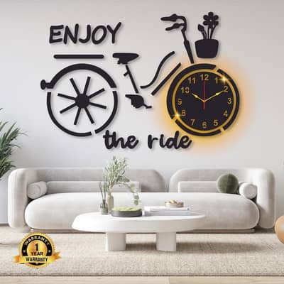 Bicycle Wall Clock with Backlight Modern Living Room Decor
