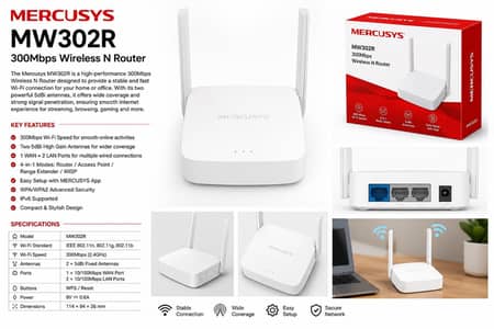 Mercusys MW302R WiFi Router 300Mbp