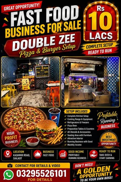 Running Fast Food Setup for Sale | Fully Equipped | Prime Location