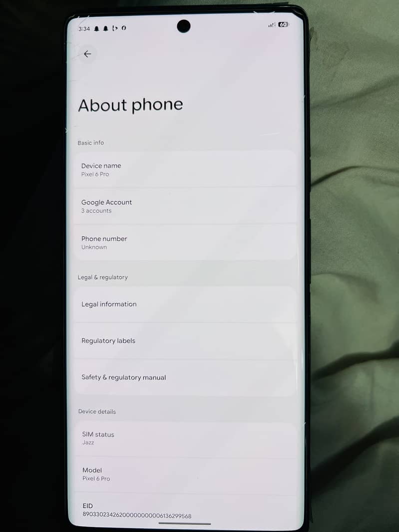 Google Pixel 6 Pro pta approved 0