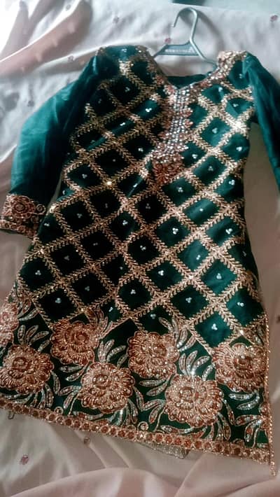 Beautiful Bottle Green 3-Piece Heavy Fancy Dress (Medium)" [