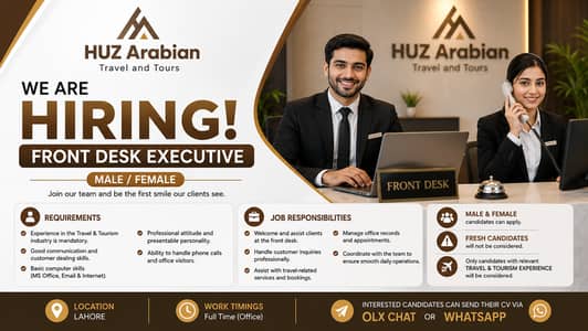 Front Desk Executive Required (Male/Female)