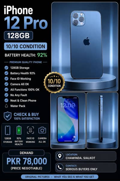 iPhone 12 Pro 128GB JV – 10/10 Condition – 92% Battery Health