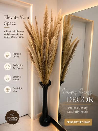 Luxury Pampas Grass Floor Decoration with Black Vase