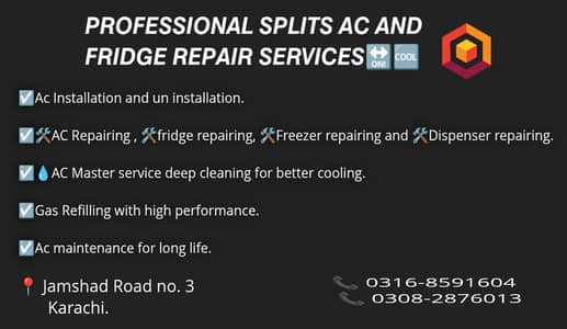 Professional splits Ac, fridge ,freezer, despenser repair service