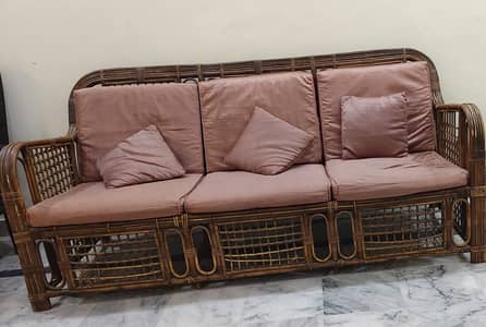 Solid Wooden 5-Seater Sofa Set with Glass Top Tables