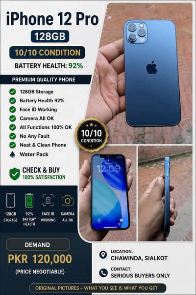  iPhone 12 Pro 128GB JV – 10/10 Condition – Battery Health 92%