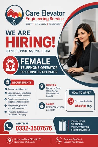 Female Telephone & Computer Operator Required | Jobs | Karachi