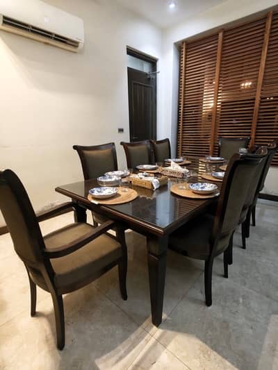 Original kikar wood dining table with 8 chairs