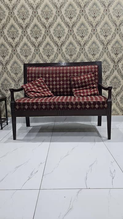 Elegant Solid Wood 2-Seater Sofa with Cushions