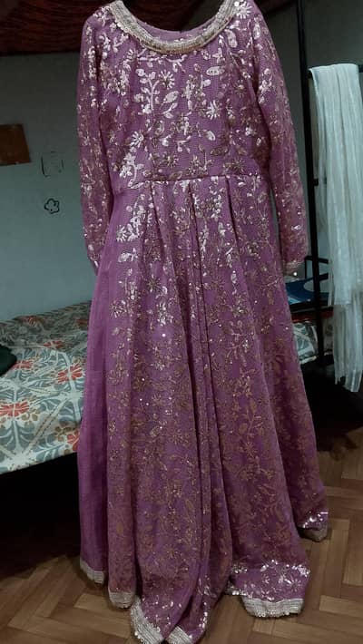 Beautiful Mauve sequins embroidered long maxi dress PARTY WEAR