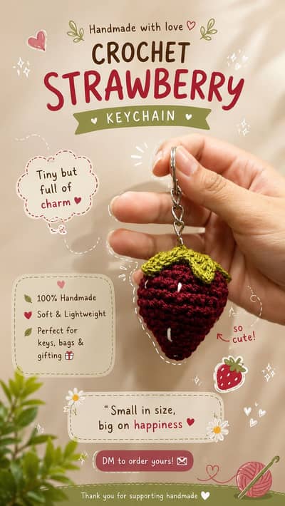 Crochet Strawberry keychain 