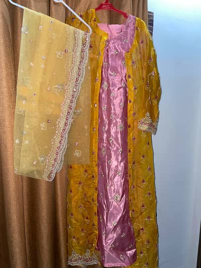 3 Piece Party Wear|Fancy Formal Ladies Suit|Beautiful Pink & Mustard D