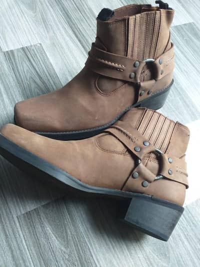 IKARELLUS Handmade Leather Harness Boots – Brown – Size (10)