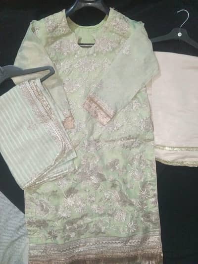 Fancy Masoori 3-Piece Stitched Suit | Mint Green Designer Dress