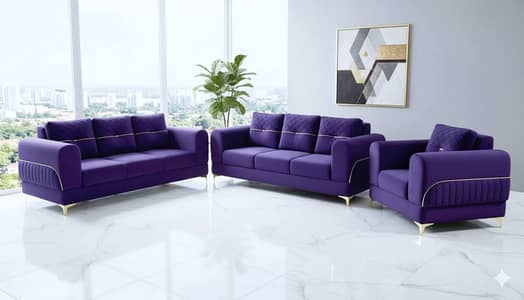 Luxury 3+3+1 Velvet Sofa Set | Royal Purple | Premium Design | Excell