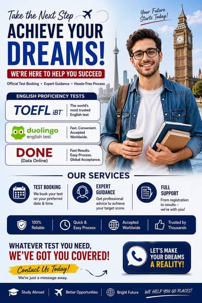 TOEFL & Duolingo Test Booking | Fast & Reliable Servi