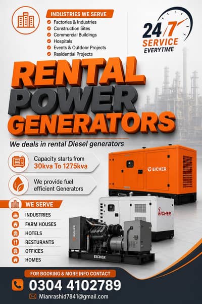 Diesel Generators for Rent – Reliable Power Anytime, Anywhere!