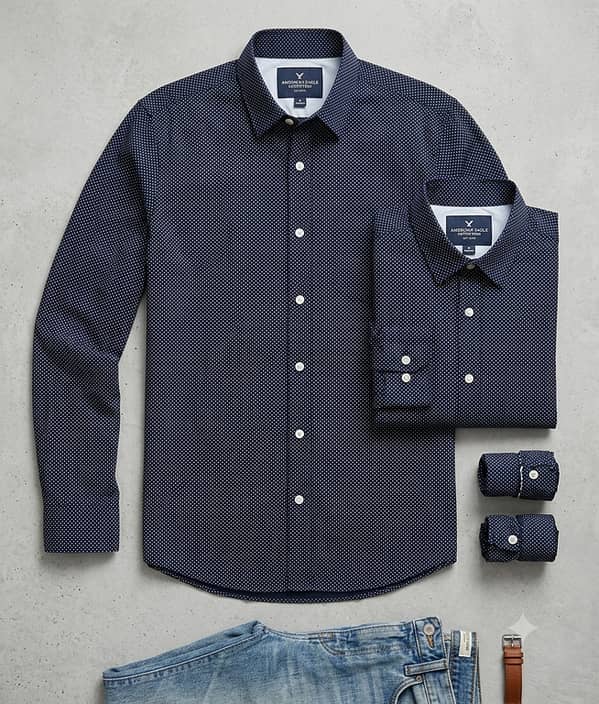Men's Navy Blue Micro Polka Dot Smart Fit Button-Down Shirt
