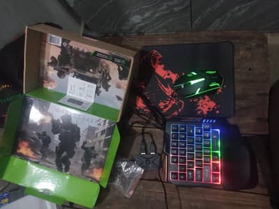 Gaming One-Hand RGB Keyboard + RGB Gaming Mouse + Mouse Pad (Box Pack)