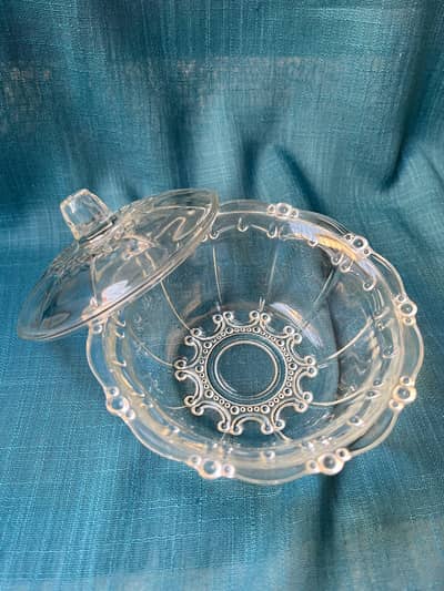 Pressed Glass Lidded Candy Dish (Beaded Rim)