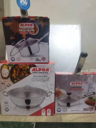 Alpha Stainless Steel Cookware Set 3PCS | New Box Pack