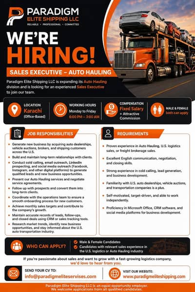 Hiring Sales Executive For Logistics