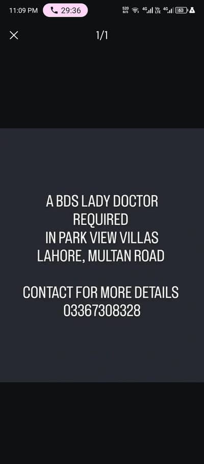 BDS LADY DOCTOR REQUIRED