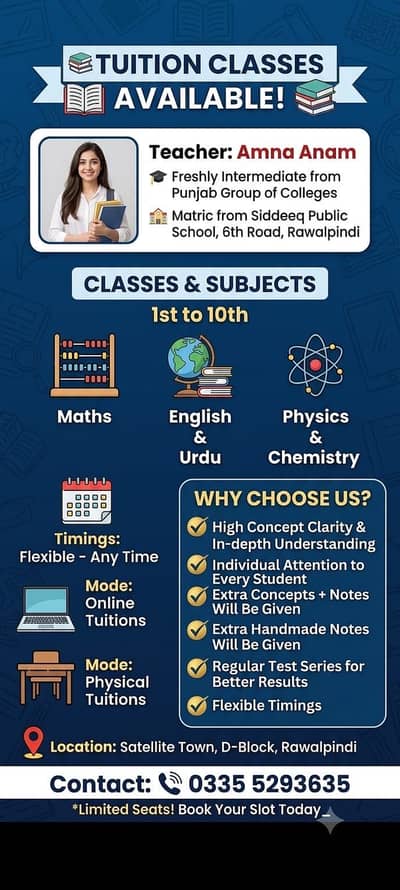 Home tutoring and online tutoring available in reasonable price