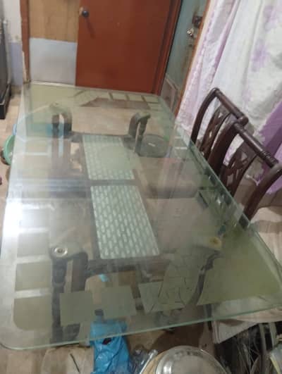 Dining table with glass mirror urgent sale