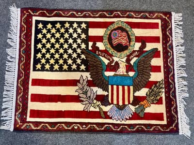 hand knotted American Flag Eagle Design Wool Rug