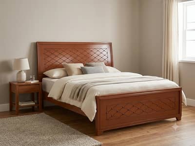 used king size bed without mattress and 2 side tables