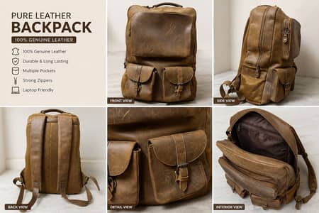 Pure Genuine Leather Backpack | Vintage Brown | Laptop Travel Bag