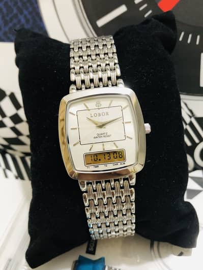 LOBOR-SWISS MADE-DUAL TIMER-NEW WATCH-SEIKO CITIZEN CASIO FOSSIL OMAX