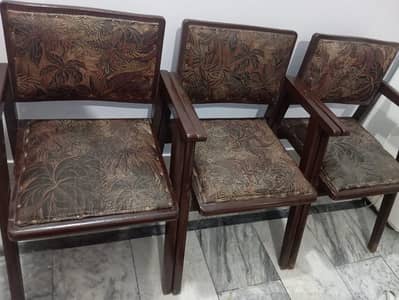 sheesham tali Wooden Arm Chairs with Cushioned Upholstery (Set of 3)