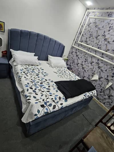 velvet King bed with dressing table and side tab