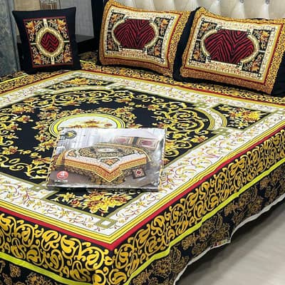 Double Bedsheet Set Crystal Cotton Black Gold Red 4-Piece