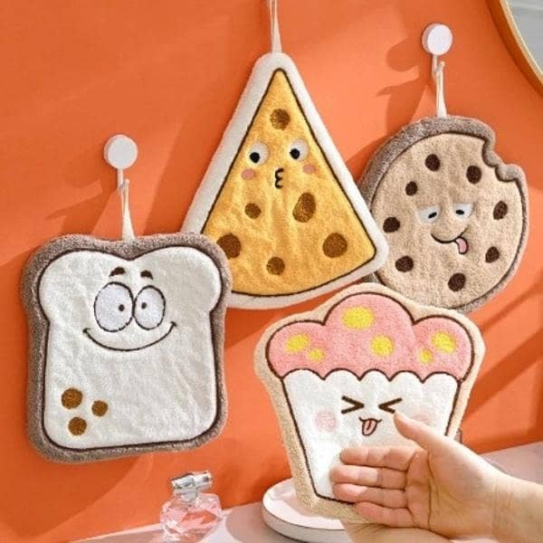 Cute Cartoon Hanging Hand Towel – Soft Coral Fleece Kitchen & Bathroom Hand Towel – Super Absorbent Hanging Cleaning Towel