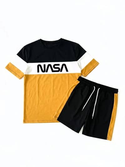 Men's Black Polyester T-Shirt & Shorts Tracksuit (2 Pcs)