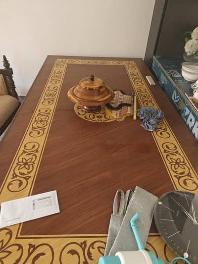 Dining table 4 ft x 8 ft with 10 wood chairs