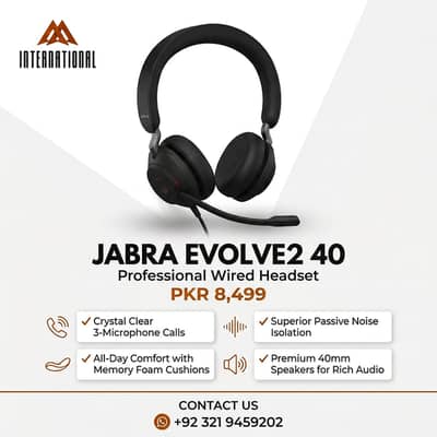 Jabra Evolve2 40 wired headphone with original pouch noice cancellatio