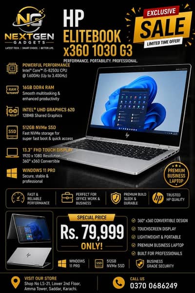 HP EliteBook x360 1030 G3 / i5 8th Gen / 16GB RAM / 512GB SSD